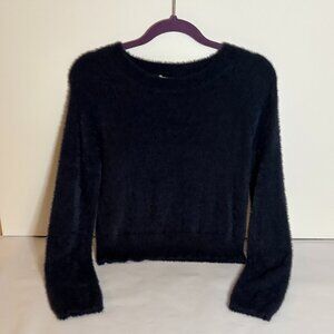 NWT Sadie & Sage Ari Fuzzy Navy Blue Soft Medium Long Sleeve Stretch Fit Sweater